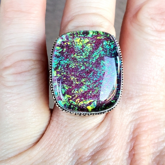 New Huge Dichoric Glass Antique Design 925 Silver Ring. - Picture 14 of 16